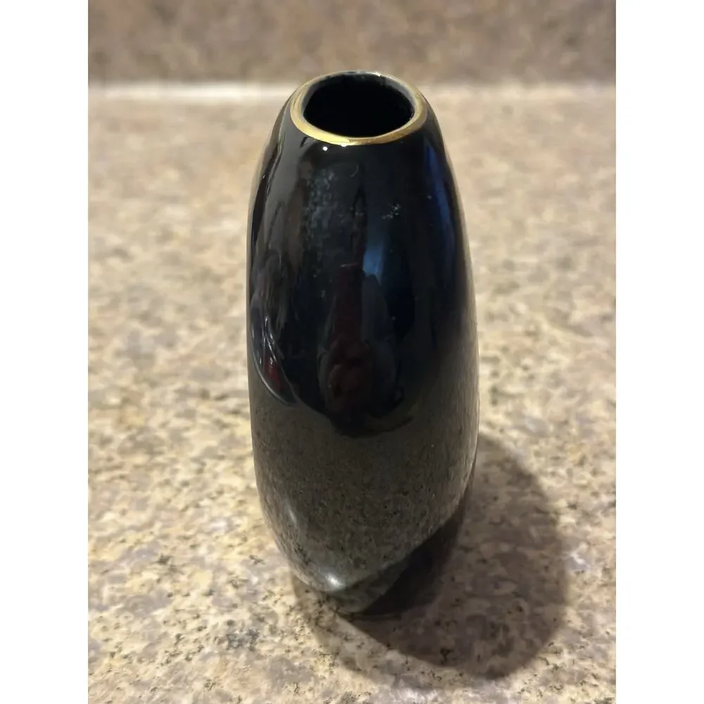 The Art of Chokin 24k Gold Trim Japanese Lcalla lilies Black Vase Vintage Chic
